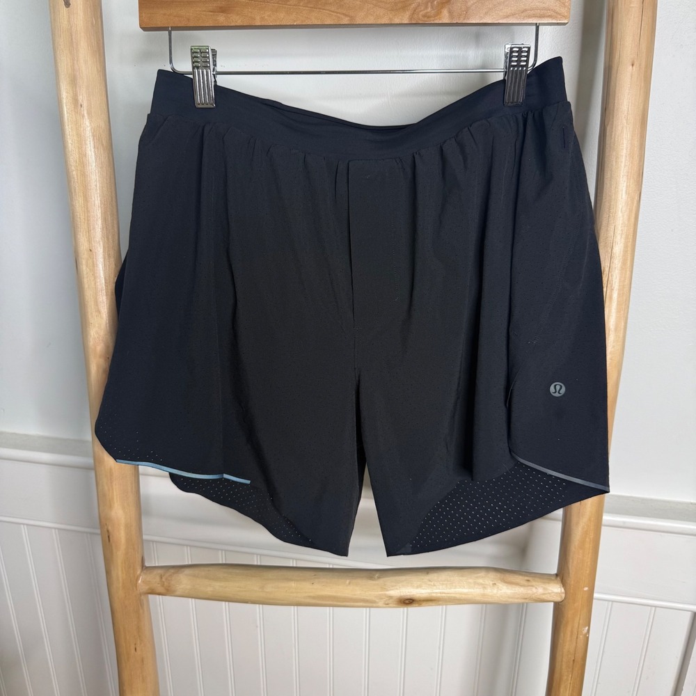 Lululemon Black Perforated Athletic Running Shorts with Liner Large